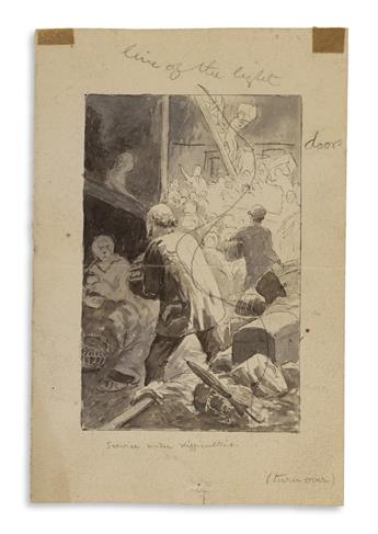 BALLANTYNE, ROBERT M. Ink and wash drawing, study for an illustration in his book The Young Trawler (1884),